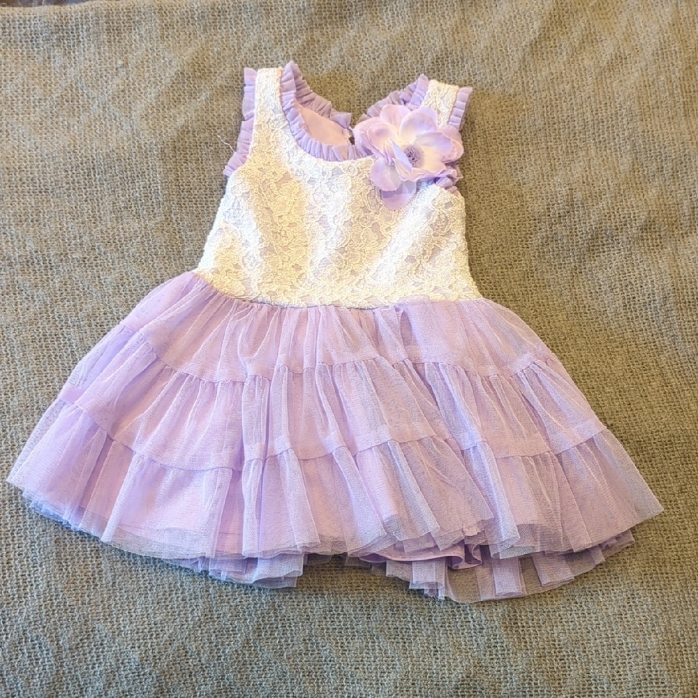 Jona Michelle, 3T || Purple & White Dress w/ Layered Tulle Skirt